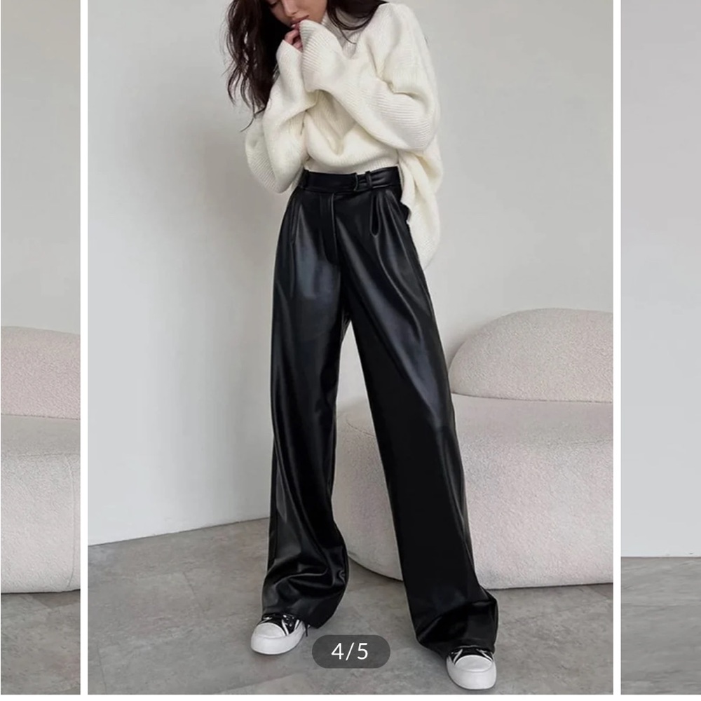 Faux Leather Wide Leg Pants